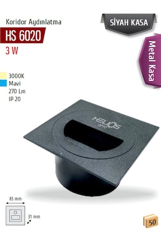 Helios: Koridor Armatürü, 3w, Metal Siyah Kasa, 3000k Günışığı Hs 6020 Siyah