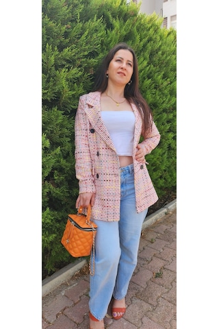 Desenli Blazer Ceket Fuşya