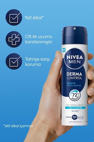 Men Erkek Sprey Deodorant Derma Control Defend 150ml,hyaluron,pro Vitamin B5,72 Saat perspirant