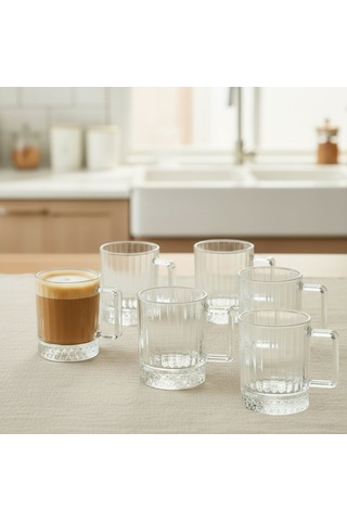 Elysia Dekor 6 Kişilik Cam Çay-kahve Kupa Takımı 6 X 210 Ml. Şeffaf