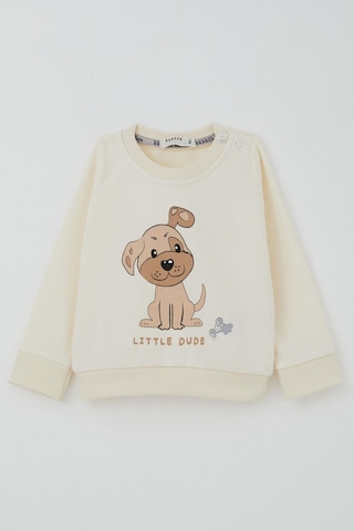 Breeze Erkek Bebek Eşofman Takımı Sevimli Köpekçik Baskılı 6 Ay-2 Yaş, Krem Krem