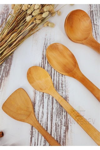 Ahşap Tahta Mutfak Kaşık Seti 4 Parça Kayın, Şimşir Ağacı 4-5