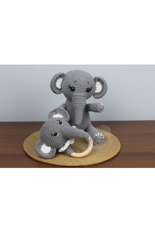 Aley Life Amigurumi Organik Sevimli Fil Bebek Ve Çıngırak Diş Kaş