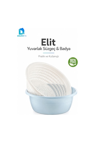 Elit Yuvarlak Süzgeç Ve Badya Seti Bpa Free Beyaz - Mavi