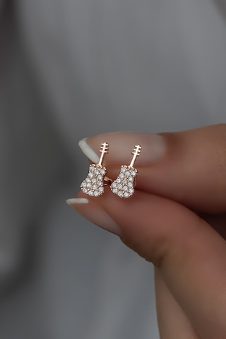 Nereze 925 Ayar Gümüş Rose Kaplama Gitar Küpe