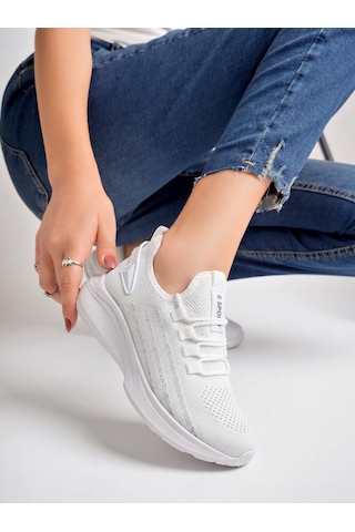 Beyaz Unisex Hafif Triko Sneaker Ortopedi Ayakkabı-015 Beyaz