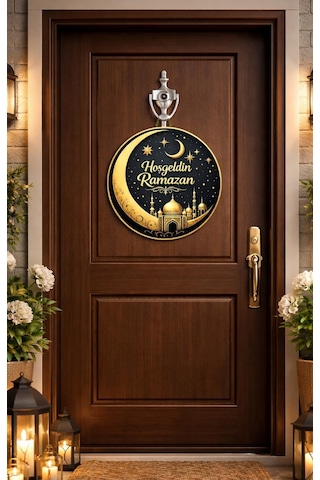 25-25 Cm Hoş Geldin Ramazan Dekorlu Ahşap Kapı Süsü, Ramazan Süsleri, Ramazan Tavan Süsü, Ahşap
