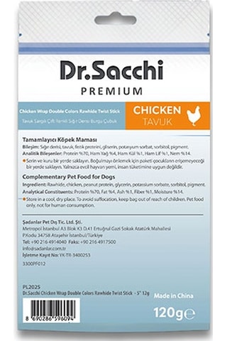 Dr.sacchi Premium Tavuk Sargılı Çift Renkli Sığır Derisi Burgu Çubuk Tahılsız Köpek Ödülü 5 10lu 120 Gr 109-30009.01