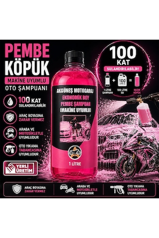 5 Adet Akgüneş Motogaraj 1lt Pembe Köpük Oto Şampuanı Konsantre 100 Kat