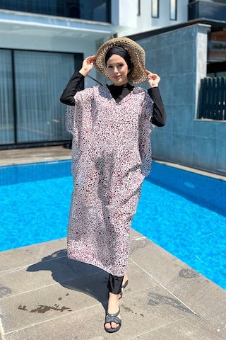 Remsa Mayo Üzerine Kaftan Pareo 430-217 Leopar Bordo Bordo