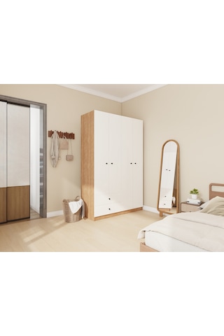 4 Kapaklı 2 Çekmeceli Gardırop Marbellakiraz/beyaz Renk