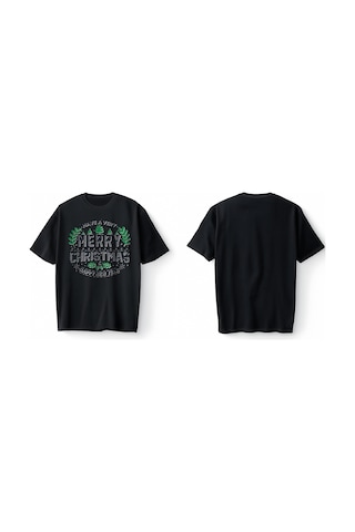 Bumeta Have A Very Merry Christmas Green Oversize Unisex Tişört T-shirt Siyah