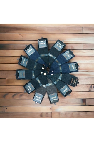 12'li Set Kalın Kışlık Yünlü Erkek Soket Çorap - Çok Renkli Gri