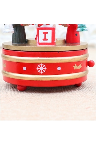 Novahub Noel Ağacı Ahşap Müzik Kutusu, Kırmızı, Süslemelerle Ahşap Kutu
