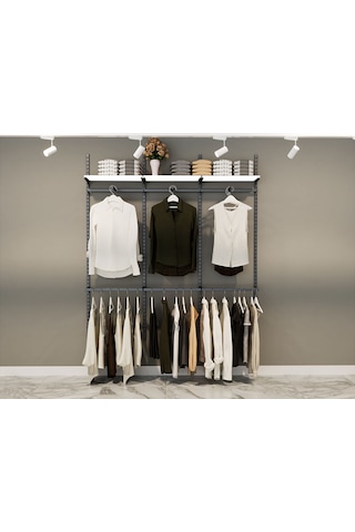 Üçlü Dekoratif Giyinme Odası Raf Sistemi & Duvara Monte Giyinme Odası Rafı Siyah - Beyaz