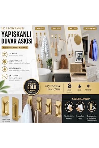 Microcase Yapışkanlı Metal Banyo Mutfak Eşya Havlu Vb Ürün Askılığı Gold 1 Adet Al002 Altın