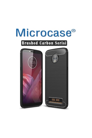 Motorola Moto Z3 Play Brushed Carbon Fiber Silikon Tpu Kılıf+Cam