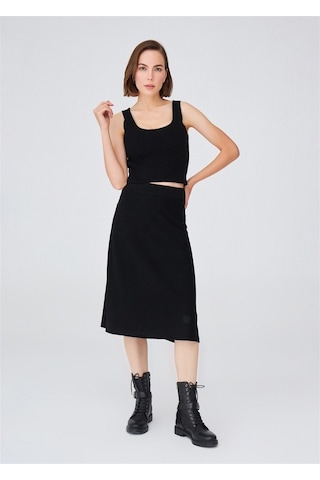 Peraluna Kloş Kesim Kaşmir Karışım Diz Altı Triko Etek Siyah Siyah
