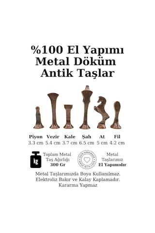 Mc54 - Metal Satranç Takımı - 25cm Mermer Desenli Satranç Tahtası - Sertifikalı Antik Metal Taşlar
