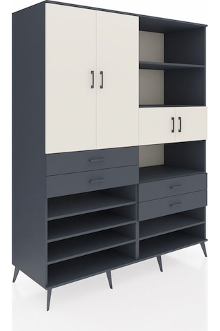 Kronos Gardrop 11 Raflı 4 Çekmeceli 4 Kapaklı 176x59x221 Antrasit-aytaşı/antrasit Aytaşı/antrasit