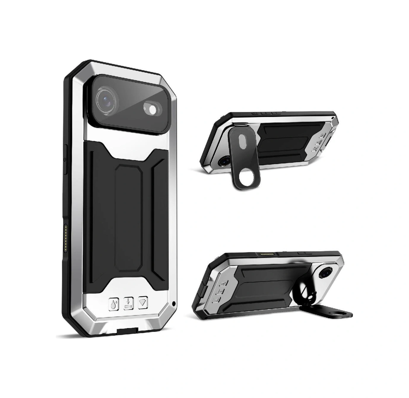 İphone İçin Metal Standlı Telefon Kılıfı Air Cam Ekran Koruyucu Ağır Hizmet Şok Geçirmez Dahili Kamera Kickstand