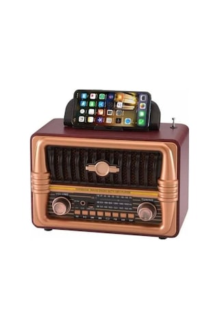 Ns-8079 Büyük Boy Telefon Tutma Aparatlı Retro Ahşap Tasarım Bluetooth Hoparlörlü Radyo Fm/am-437