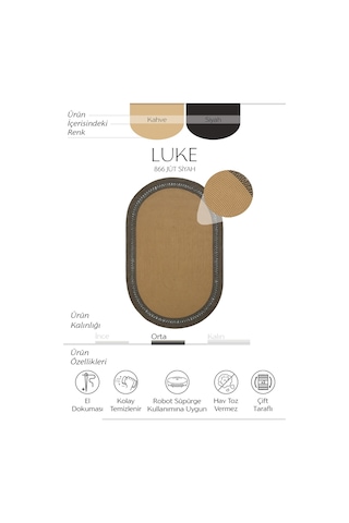 Cool Halı Luke 866 Siyah Oval Halı Paspas Örgü Hasır Kilim Yolluk Bohem Mutfak Balkon Banyo Halısı