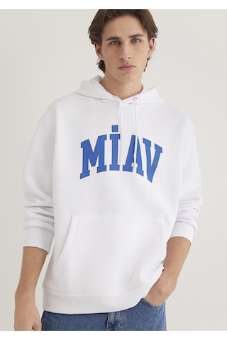 Mavi - Miav Baskılı Kapüşonlu Sweatshirt 0s10122-620 Beyaz