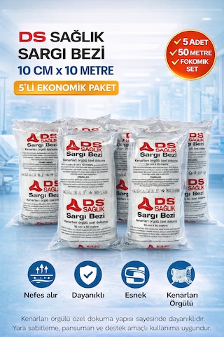 Sargı Bezi 10 Cm X 10 Metre Kenarları Örgülü Özel Dokuma 5'li Paket
