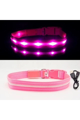 Honeybeeshop 1000 Metre Görüş Mesafeli Şarj Edilebilir Gece Yürüyüşleri İçin Köpek Ve Kedi Tasması Pink M Renk Ve Beden Seçenekleri Altın