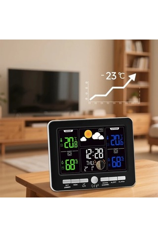 Motion003 1 Adet Siyah Renkli Lcd Ekranlı Hava Durumu İstasyonu Atomik Saat Barometre Sıcaklık Nem Ölçer Çift Alarmlı Takvim Gösterimi Usb Çalışan