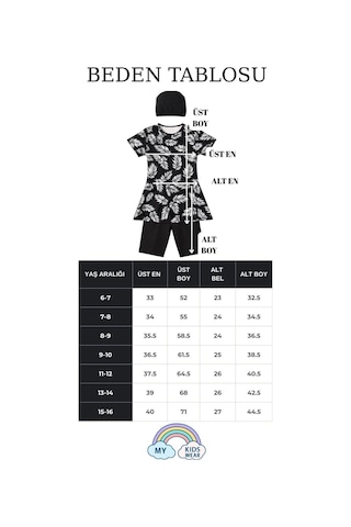 My Kids Wear Kız Çocuk Desenli Şortlu Bone Li Mayo Takımı 12573 Siyah