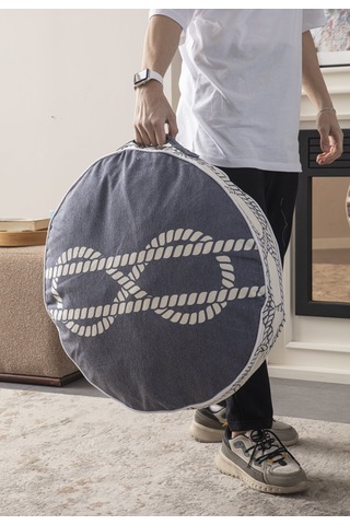 Çapa Desenli Taşınabilir Yuvarlak Puf Yer Minderi 60x60cm Balkon