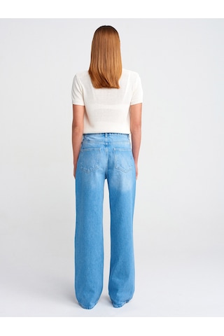 Dilvin 71775 Kalın Kumaş Geniş Straight Denim Pantolon Mavi