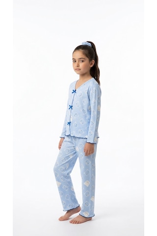 Divinus Panda Desenli Kız Çocuk Pijama Takımı Mavi