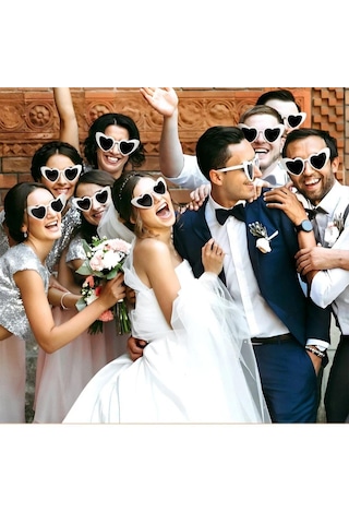 Kalpli Gelin Damat Güneş Gözlüğü 12'li Set Uv400 - Düğün Nişan Kına After Bride And Groom Beyaz - Siyah