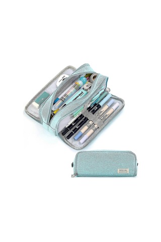 Büyük Kapasiteli Kalem Kutusu, 3 Bölmeli, Okul, Genç Kız, Erkek, Erkek, Kadın Kalem Çantası Sarı - Açık Mavi Yjd Th