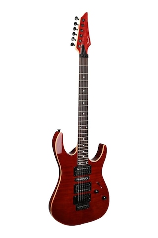 Guson Modern Superstrat Hsh Fr Tremolo Elektro Gitar Flame Top - Crimson