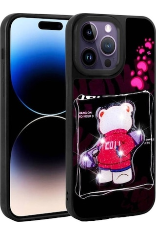 Apple Uyumlu iPhone 14 Pro Max Kılıf Parlayan Kabartmalı İkonik Figürlü Zore Amas Silikon Kapak Siyah