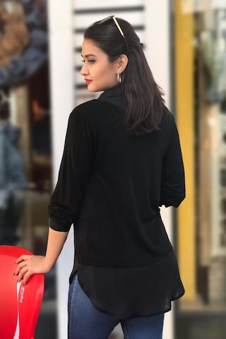 İçten Gömlek Çıkmalı Bluz Siyah