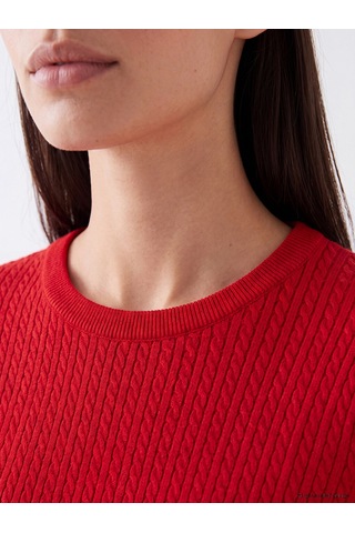 Lcw Everyday Kırmızı Saç Örgüsü Desenli Kadın Triko Kazak