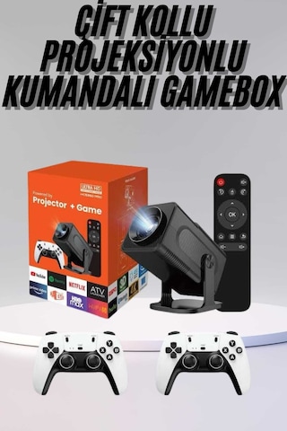 Çift Kollu Game Box Projeksiyon Cihazı Kumandalı Android Tv Dahili Hoparlör -