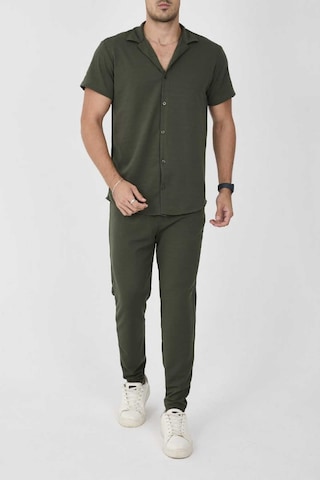 Mcz Giyim Haki Renk Krep Kumaş Slim Fit Erkek Pantolon - Gömlek Alt Üst Takım 10012