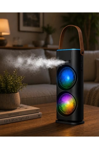 Çift Fanlı Nemlendiricili Masaüstü Soğutucu Usb Girişli Sessiz Serinletici