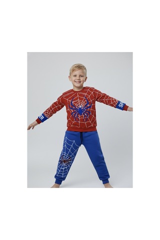 Beka Kids Erkek Çocuk Pijama Takımı Örümcek Desenli Uzun Kollu Üst Uzun Kırmızı