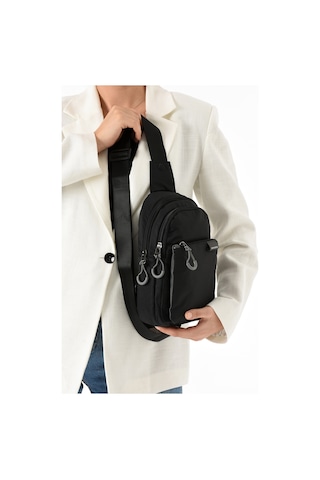 Sanmorris Unisex Paraşüt Kumaş Suya Dayanıklı 4 Bölmeli Body Bag Siyah