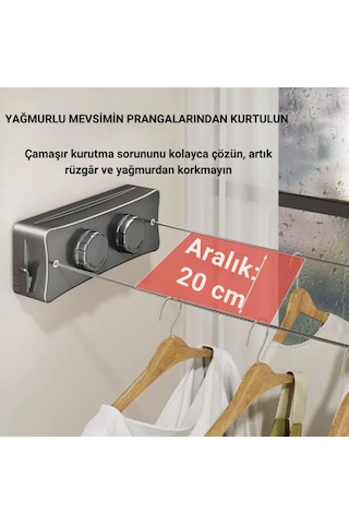 Coofbe 40kg Taşıma Kapasiteli Çelik Çamaşır Asma İpi Makinası Çamaşır Kurutma İpi Çamaşır Askılığı Siyah