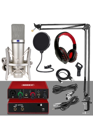 Midex Special Paket-1 Stüdyo Ekipmanları Ses Kartı CX1 Mikrofon Kulaklık Stand