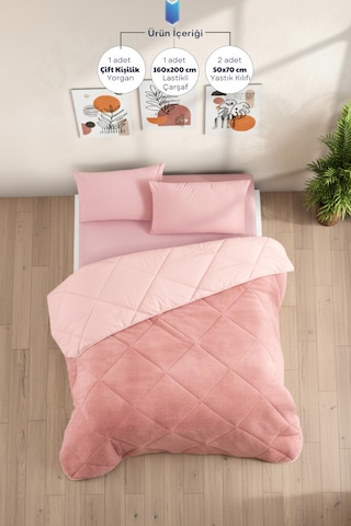 Çift Kişilik Wellsoft Yorgan-çarşaflı 2 Yastık Kılıflı Uyku Seti Pudra