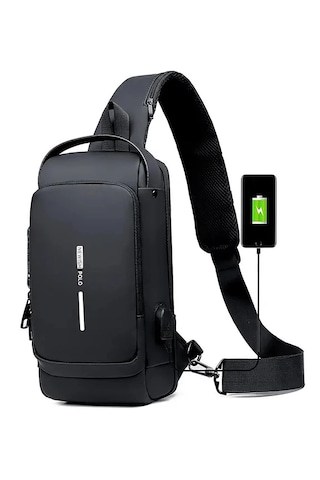 Newish Polo Uziko Çapraz Sırt Çantası-body Bag Usb Ve Kulaklık Çı Siyah